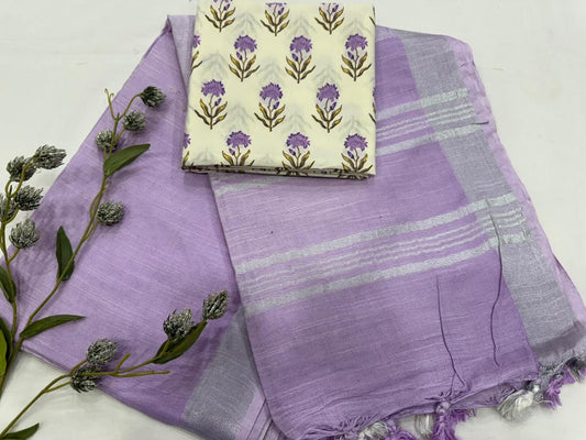Minimalist Cotton Linen Plain Saree – Soft & Slow-Made