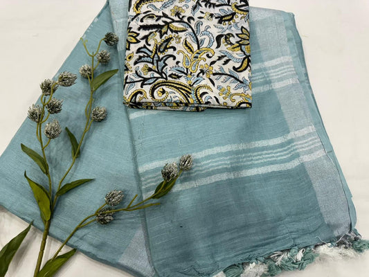Cotton Linen Saree – Jaipur Handmade, Plain & Elegant