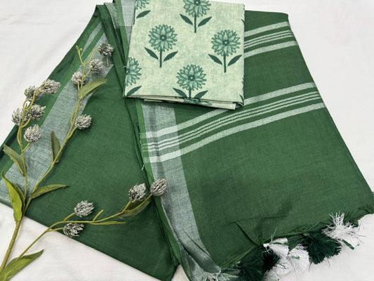Cotton Linen Plain Saree – Soft & Breathable Jaipur Weave