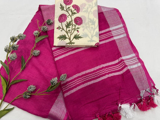 Handcrafted Cotton Linen Saree – Lightweight & Sustainable