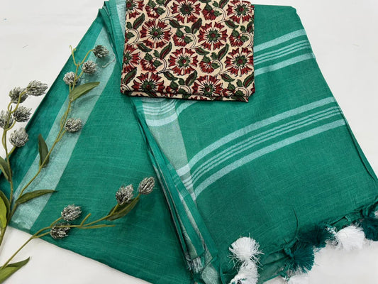 Jaipur Cotton Linen Plain Saree – Artisan-Made Elegance