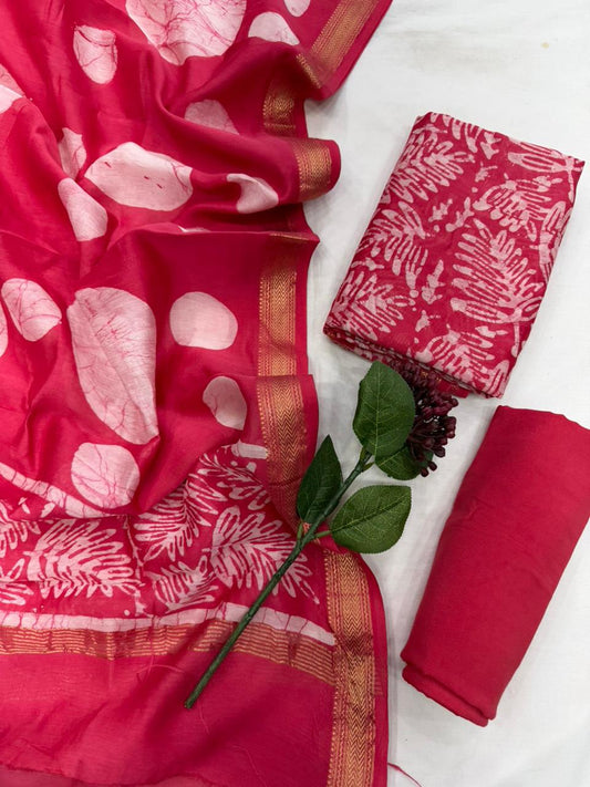 RASHMI - 3pc Maheshwari Silk Unstitched Bagru Print Dress Material