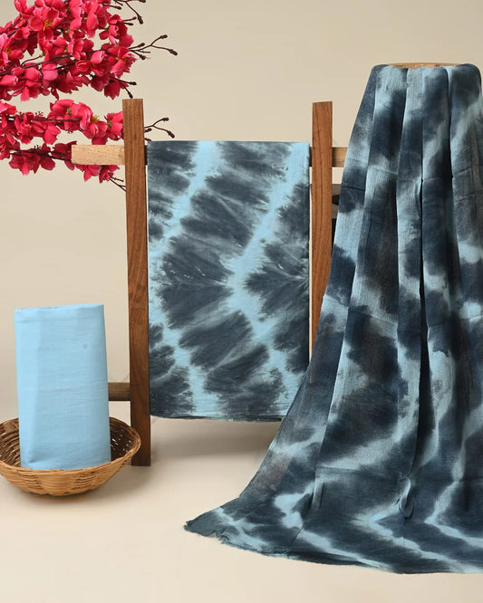 Pure Cotton Dress Material with Chiffon Dupatta 3pcs Grey