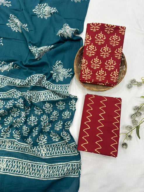 Pure Mulmul Cotton Dress Material 3pcs Maroon