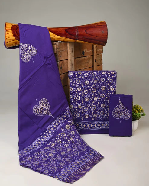Pure Mulmul Cotton Dress Material 3pcs Purple