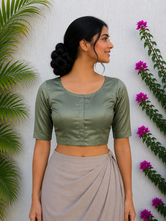 PISTA GREEN SILK READYMADE BLOUSE