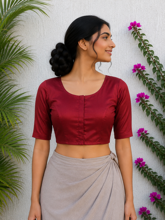 MAROON SILK READYMADE BLOUSE