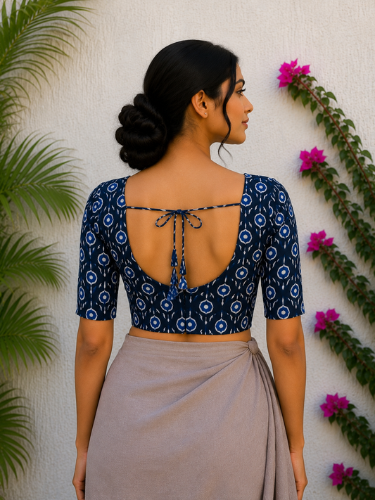 INDIGO FLOWER SILK READYMADE BLOUSE