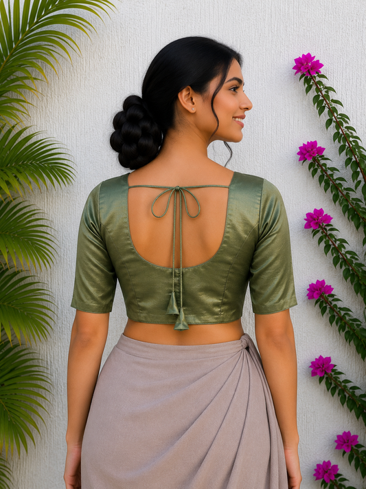 PISTA GREEN SILK READYMADE BLOUSE