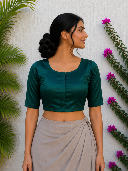 DARK GREEN SILK READYMADE BLOUSE