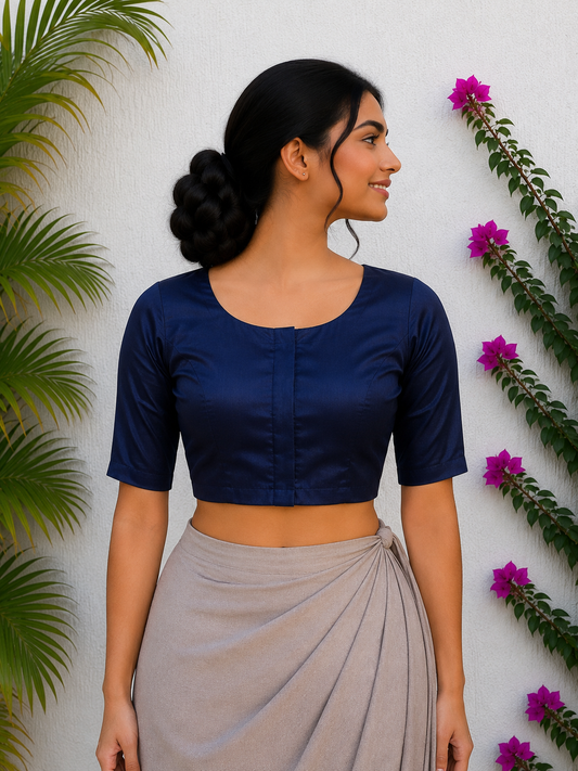DARK BLUE SILK READYMADE BLOUSE