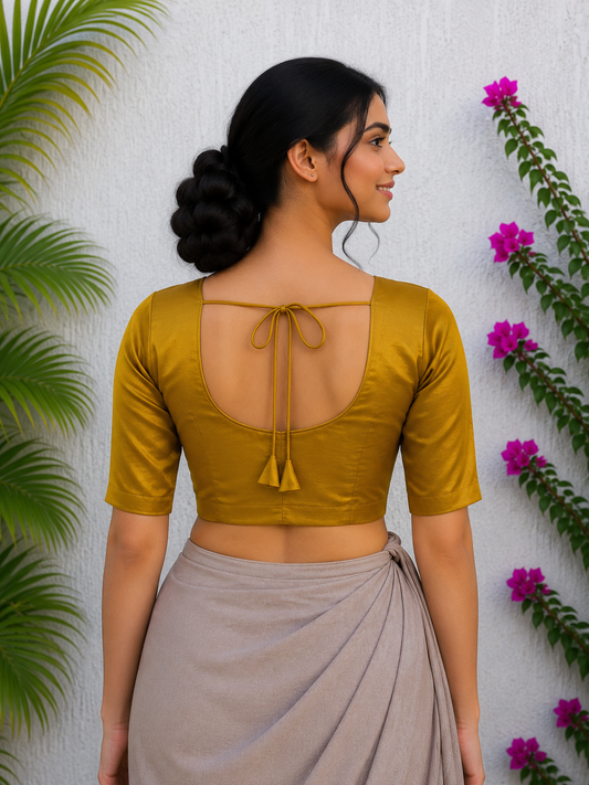 MUSTARD YELLOW GOLD SILK READYMADE BLOUSE