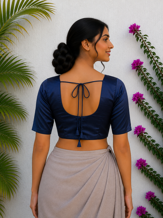 DARK BLUE SILK READYMADE BLOUSE