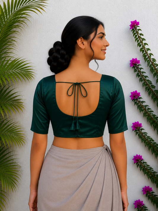 DARK GREEN SILK READYMADE BLOUSE