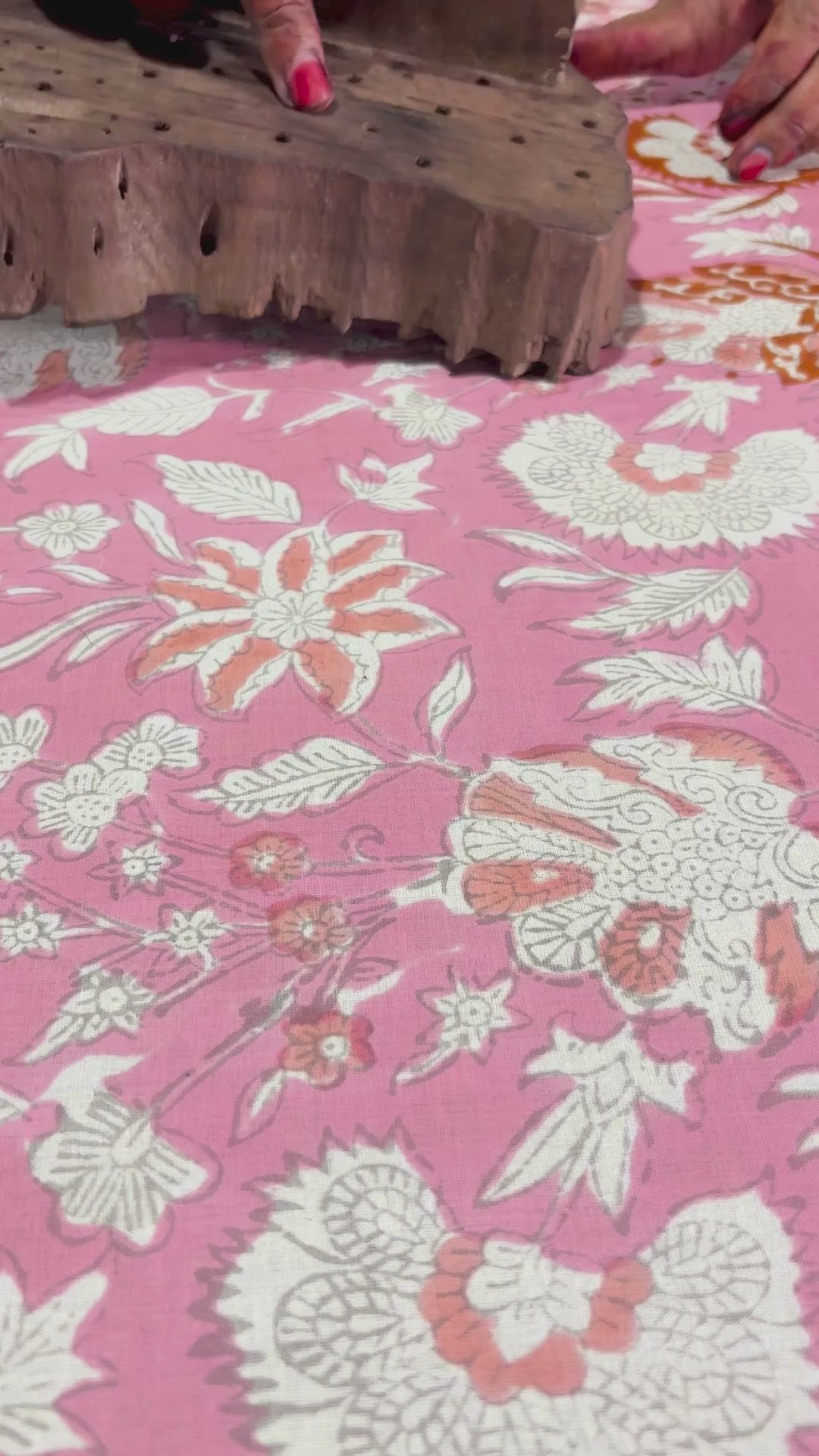 Pink Handblock Pure Cotton Fabric | Gulmohar Collection