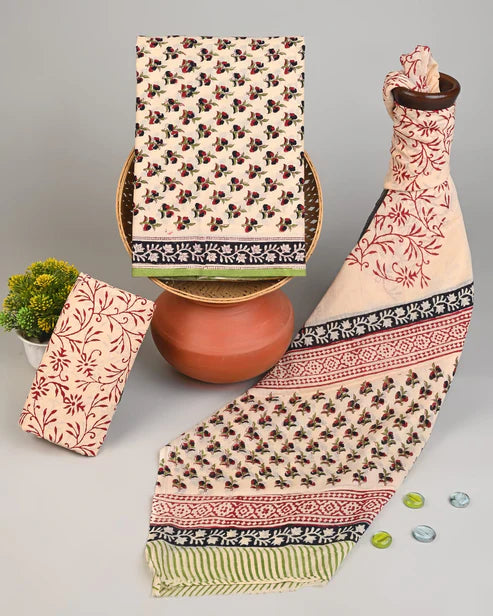 Pure Mulmul Cotton Dress Material 3pcs Peach