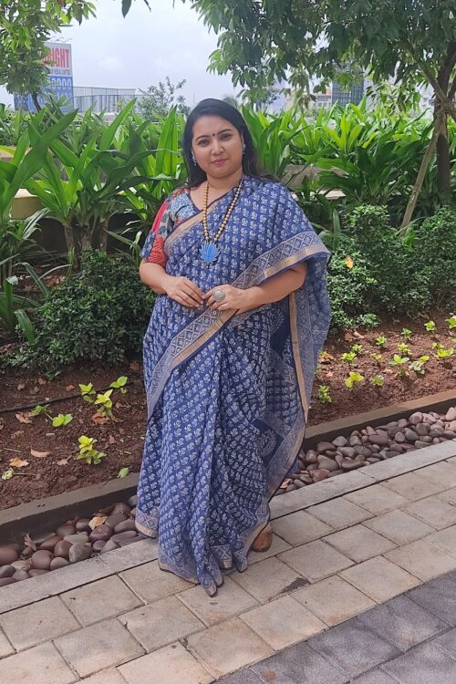 INDIGO-WHITE BUTI  Handblock printed Kota Saree