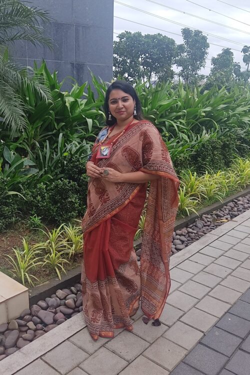 RUST PAISLEY BUTTI HANDBLOCK PRINTED KOTA SAREE