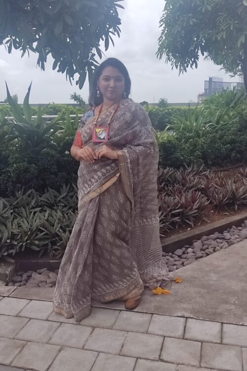 GREY BUTTI HANDBLOCK PRINTED KOTA SAREE