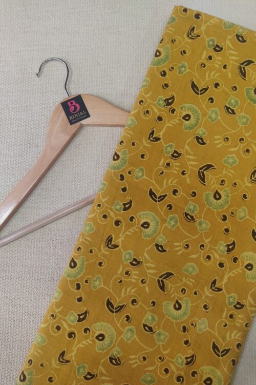 MUSTARD YELLOW  FLORAL JAAL  AJRAKH PRINTED COTTON FABRIC