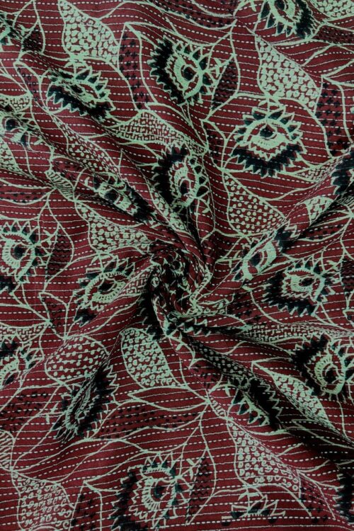 RUST MAROON KANTHA ABSTARCT JAAL PRINT COTTON FABRIC