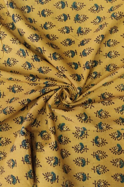 MUSTARD YELLOW SMALL BUTTI AJRAKH PRINTED COTTON FABRIC