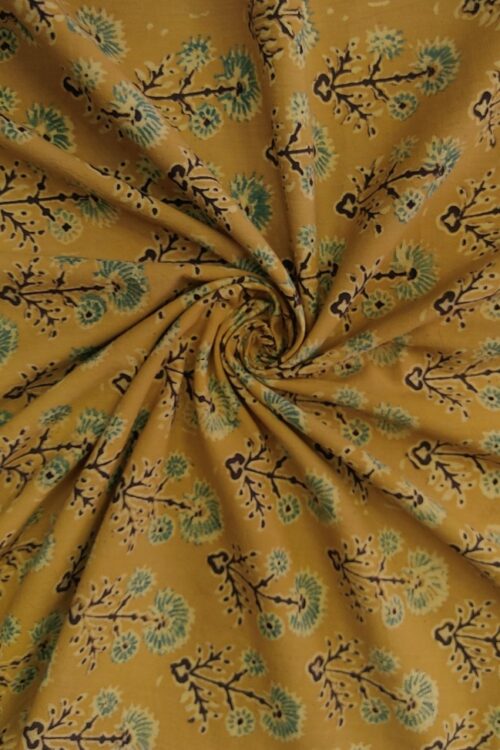 MUSTARD YELLOW JAAL BUTTI AJRAKH PRINTED COTTON FABRIC