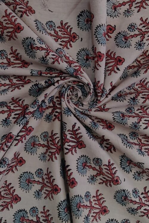 CREAM FLORAL JAAL BUTTI AJRAKH PRINTED COTTON FABRIC