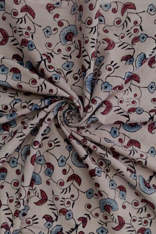 CREAM FLORAL JAAL  AJRAKH PRINTED COTTON FABRIC