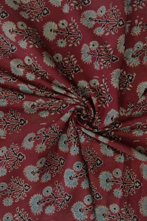 MAROON FLORAL JAAL BUTTI AJRAKH PRINTED COTTON FABRIC