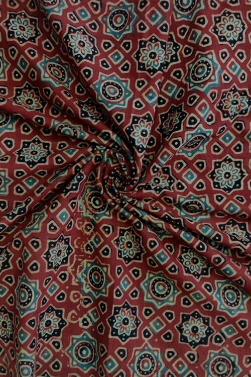 MAROON STAR JAAL AJRAKH PRINTED COTTON FABRIC