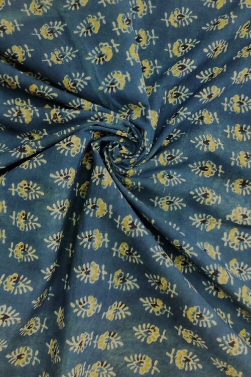 INDIGO PAISLEY FLORAL BUTTI AJRAKH HANDBLOCK PRINTED COTTON FABRIC