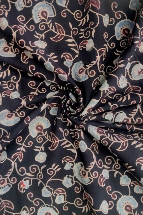 BLACK FLORAL JAAL AJRAKH HANDBLOCK PRINTED COTTON FABRIC