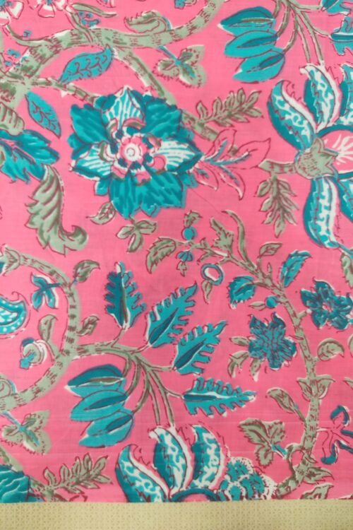 PINK FLORAL PATTERN HANDPRINTED COTTON FABRIC