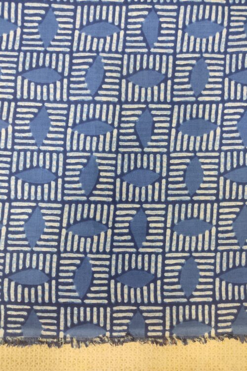 INDIGO LINE EFFECT PATTERN HANDPAINTED COTTON FABRIC