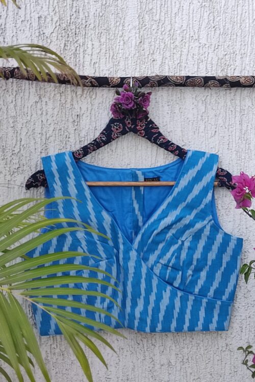 BLUE LEHERIYA IKAT READYMADE BLOUSE