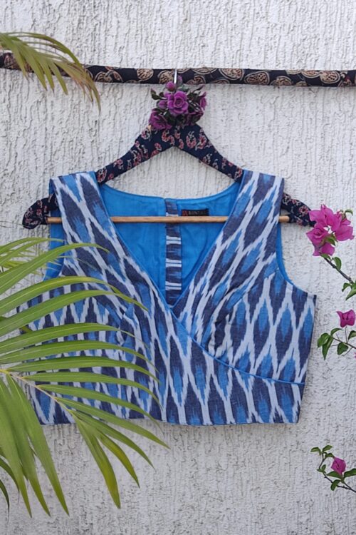 WHITE BLUE IKAT READYMADE BLOUSE