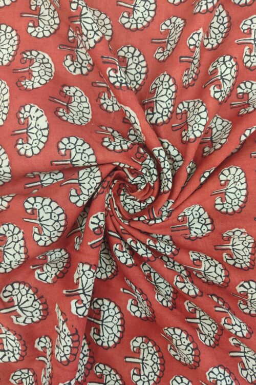 Madder Bagru Floral Handblock Printed Cotton Fabric