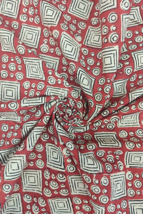 Madder Bagru Spiral Handblock Printed Cotton Fabric