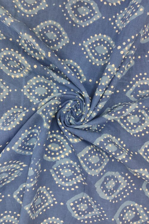 Indigo Leaf Butta Dabu Hand Block Printed Cotton Fabric