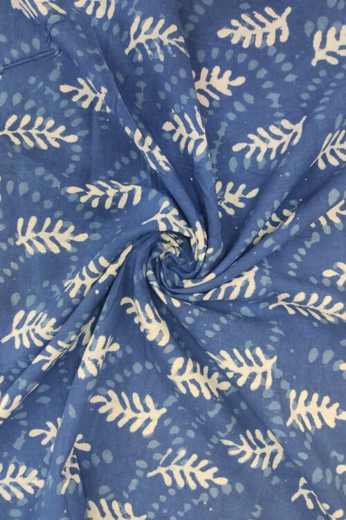 Indigo Leaf Jaal Dabu Hand Block Printed Cotton Fabric