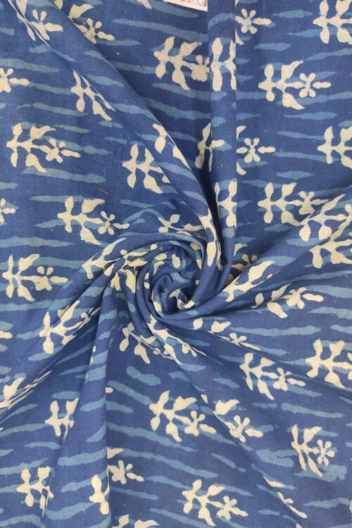 Indigo Floral Butti Dabu Hand Block Printed Cotton Fabric