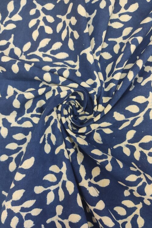 Indigo Leaf Jaal Dabu Hand Block Printed Cotton Fabric