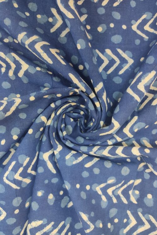 Indigo Arrow Dabu Hand Block Printed Cotton Fabric