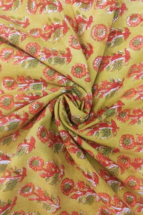 YELLOWISH BUTTI HANDBLOCK PRINTED COTTON FABRIC