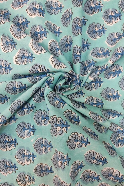 RAMA GREEN BUTTI HANDBLOCK PRINTED COTTON FABRIC