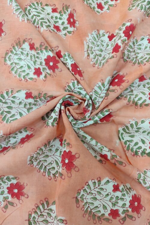 PEACH BUTTA HANDBLOCK PRINTED COTTON FABRIC