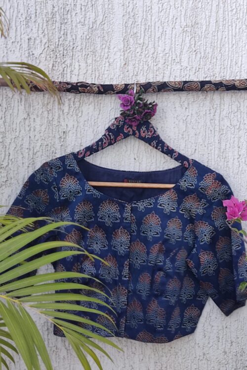 INDIGO FLORAL PETAL SILK READYMADE BLOUSE