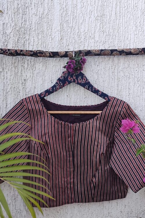 BROWN STRIPES SILK READYMADE BLOUSE