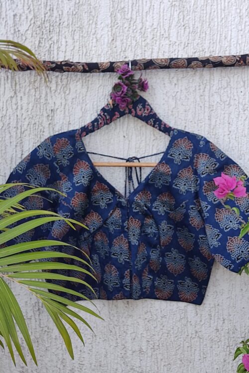 INDIGO PETAL BUTTA SILK READYMADE BLOUSE